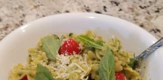A picture of pesto pasta, prepared by the author