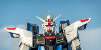 SHANGHAI, CHINA - APRIL 26: (CHINA MAINLAND OUT)The 18.03 meters high Gundam stands on the LaLaPort's plaza on 26th April, 2021 in Shanghai,China(Photo by TPG/Getty Images)