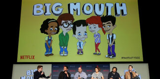 LOS ANGELES, CA - MAY 21: (L-R) Ben Travers, Nick Kroll, Andrew Goldberg, Jessi Klein, Jason Mantzoukas, and John Mulaney speak onstage at the #NETFLIXFYSEE Animation Panel Featuring "Big Mouth" and "BoJack Horseman" at Netflix FYSEE at Raleigh Studios on May 21, 2018 in Los Angeles, California. (Photo by Phillip Faraone/Getty Images)