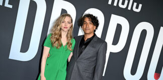 Amanda Seyfried and Naveen Andrews attend the Los Angeles Finale Event for Hulu's "The Dropout"