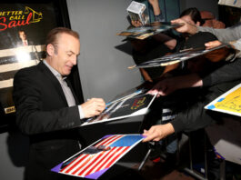 Bob Odenkirk signing autographs at the "Better Call Saul" Season 3 premiere at ArcLight Cinemas.