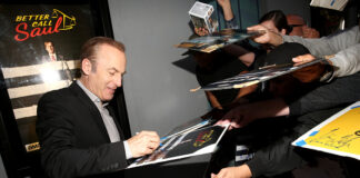 Bob Odenkirk signing autographs at the "Better Call Saul" Season 3 premiere at ArcLight Cinemas.