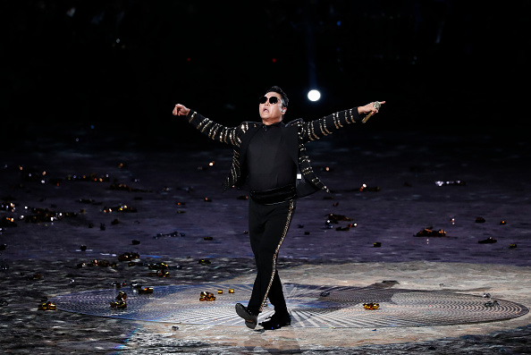 K-pop star PSY performs at the 70th Armed Forces Day celebration.