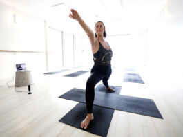 An Australian woman practicing Yoga.