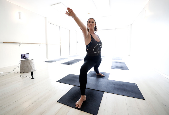 An Australian woman practicing Yoga.